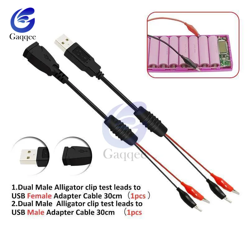 USB Alligator clips Crocodile wire Male female to USB tester Detector DC Voltage meter ammeter capacity power meter monitor etc