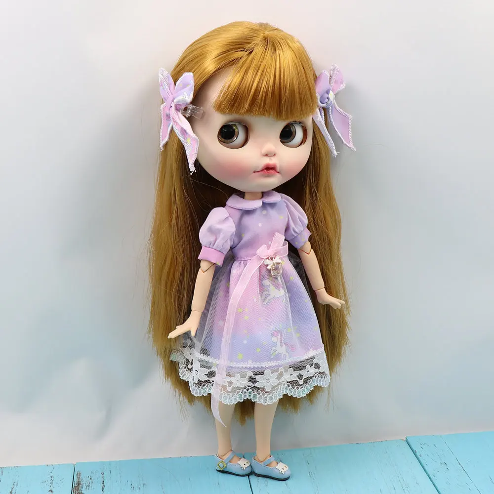 

Блестящее фиолетовое платье Blyth doll с головным убором для шарнирного тела, бесплатная доставка