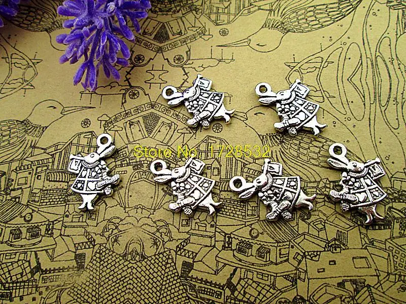 20pcs- Rabbit  Charms , Antique Tibetan silver Alice In Wonderland White Rabbit Charms  pendants 13x20mm