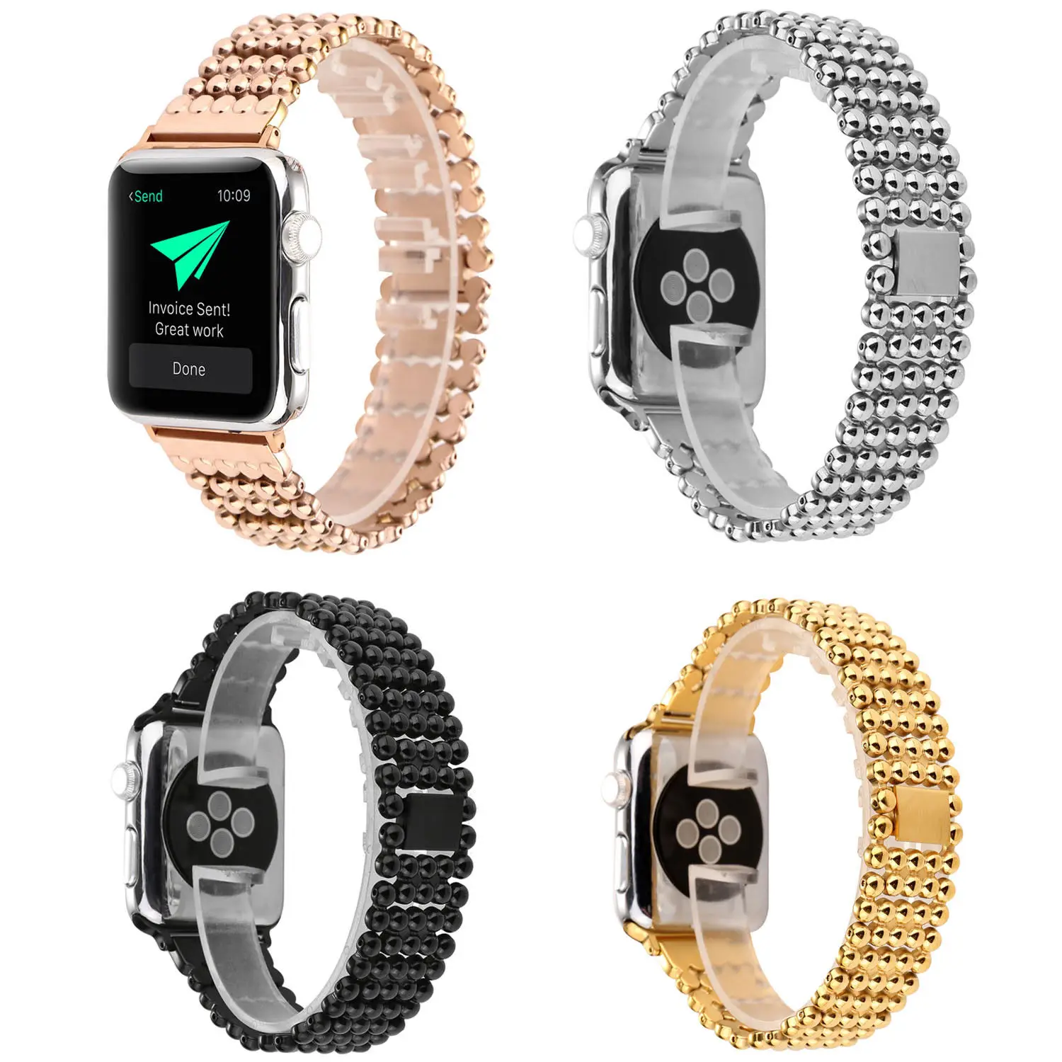 

Ремешок с шариками для Apple Watch Band Series 8 7 6 SE 5 4 3, металлический браслет из нержавеющей стали для iWatch 40 41 44 45 мм