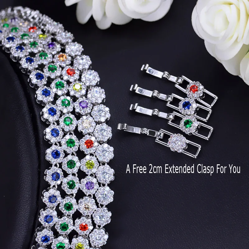 CWWZircons Multi Color Cubic Zirconia Women Wedding Choker Necklace And Earrings Sets Elegant Women Party Costume jewelry T119