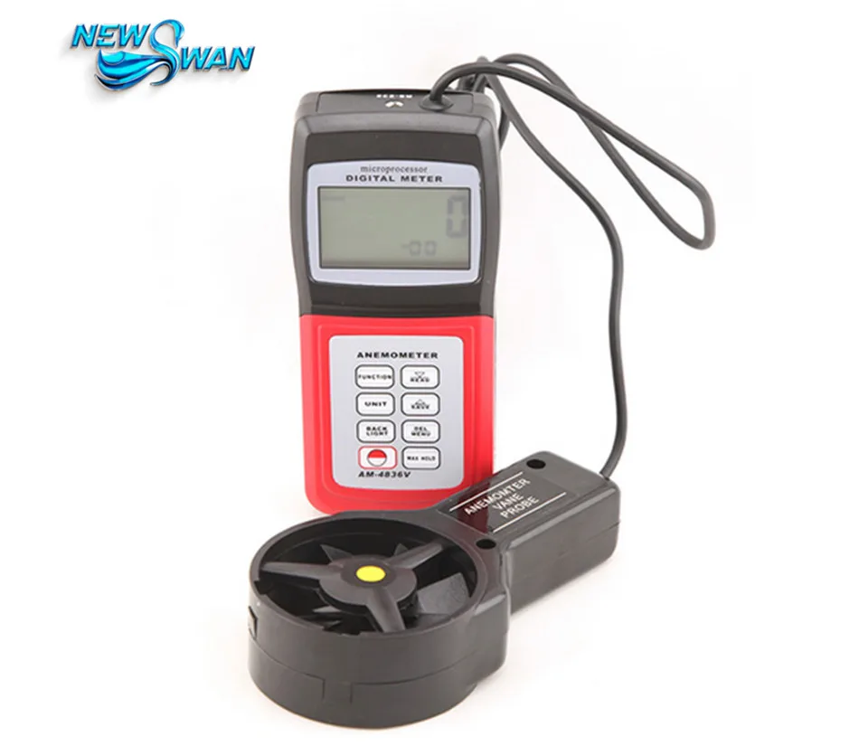 AM4836V Handheld Digital Anemometer Air Volume Wind Speed Meter Temperature Measuring with Vane Sensor Backlight