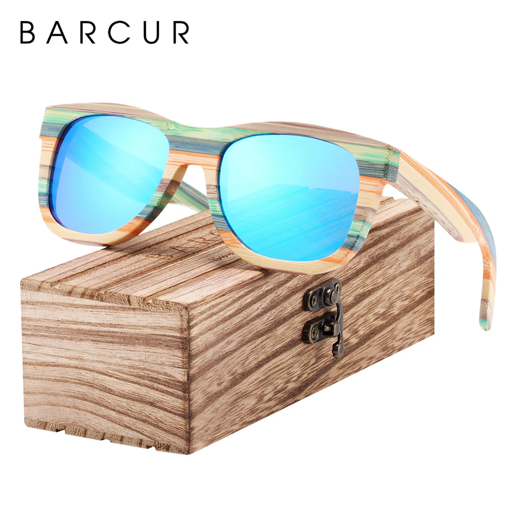 BARCUR Gradient Women Sunglasses Bamboo Polarized Sun Glasses for Men Mirror Square Eyewear UV400 lunette de soleil femme