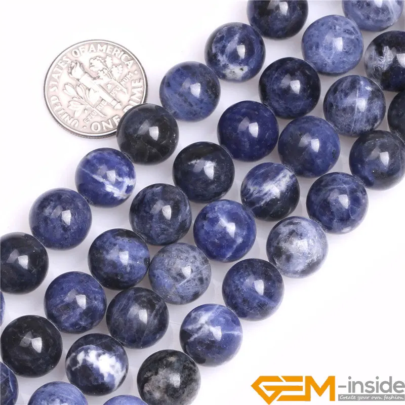 Natural Stone Blue Sodalite Round Loose Beads For Jewelry Making Strand 15\