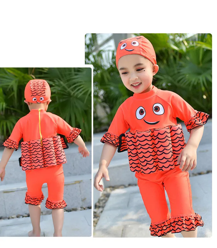 

Floatable Swimsuit Kids Boys Girls One Piece Swimming Suit Swimwear + Hat With Foam Summer Children Cartoon Beach Wear SA4023