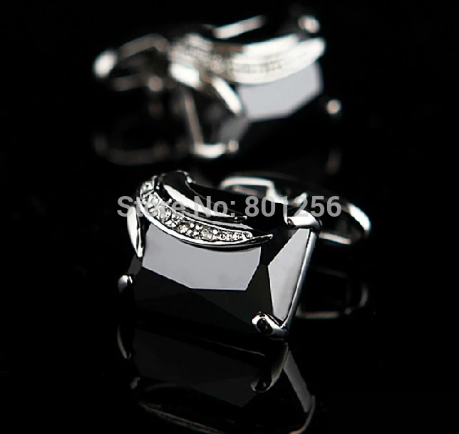 

Free shipping Rhinestone Cufflinks black color crystal stone design hotsale copper material cufflinks whoelsale&retail