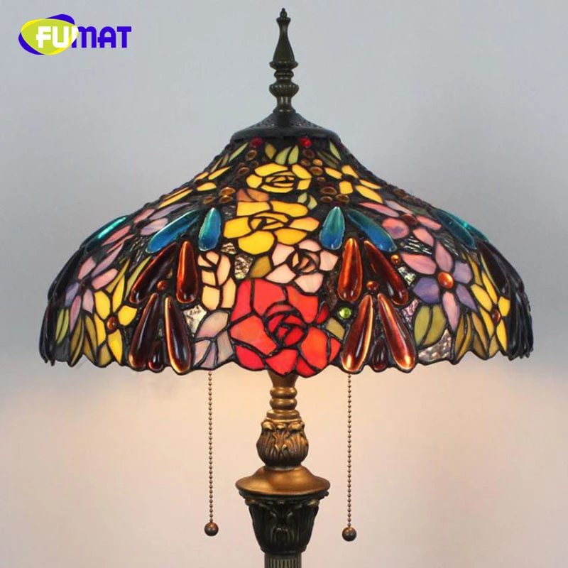 

FUMAT Stained Glass Tiffany Floor Lamps Grape Pear Pineapple Morning Glory Lotus Wisteria Rose Pattern Lighting Lights Hand made