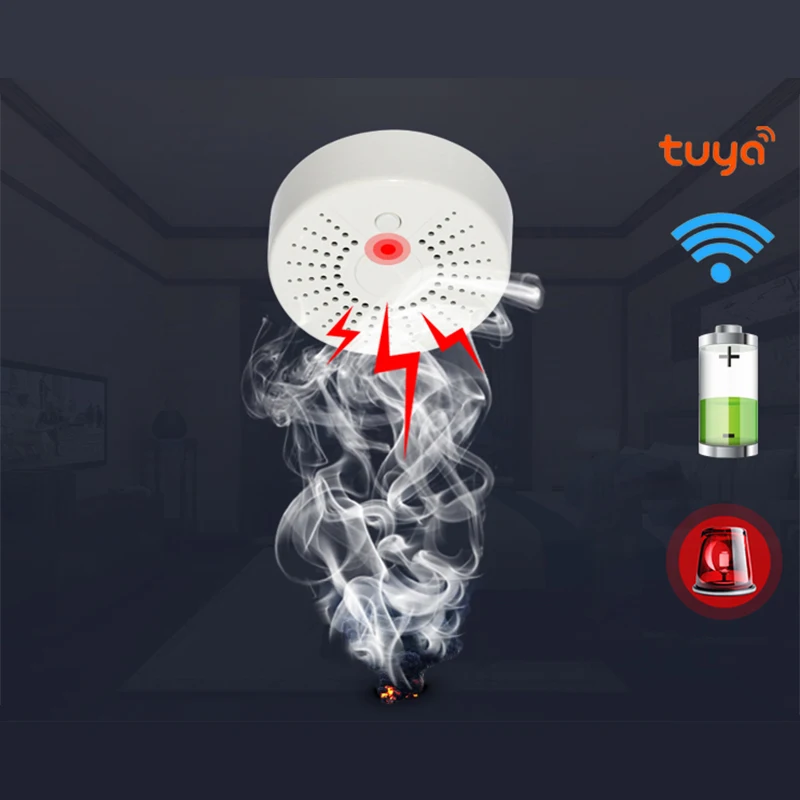 Smart Life App WiFi Smoke Detector & High Temperature Alarm WiFi Smoke Sensor No Hub Required Work with IFTTT Battery Included