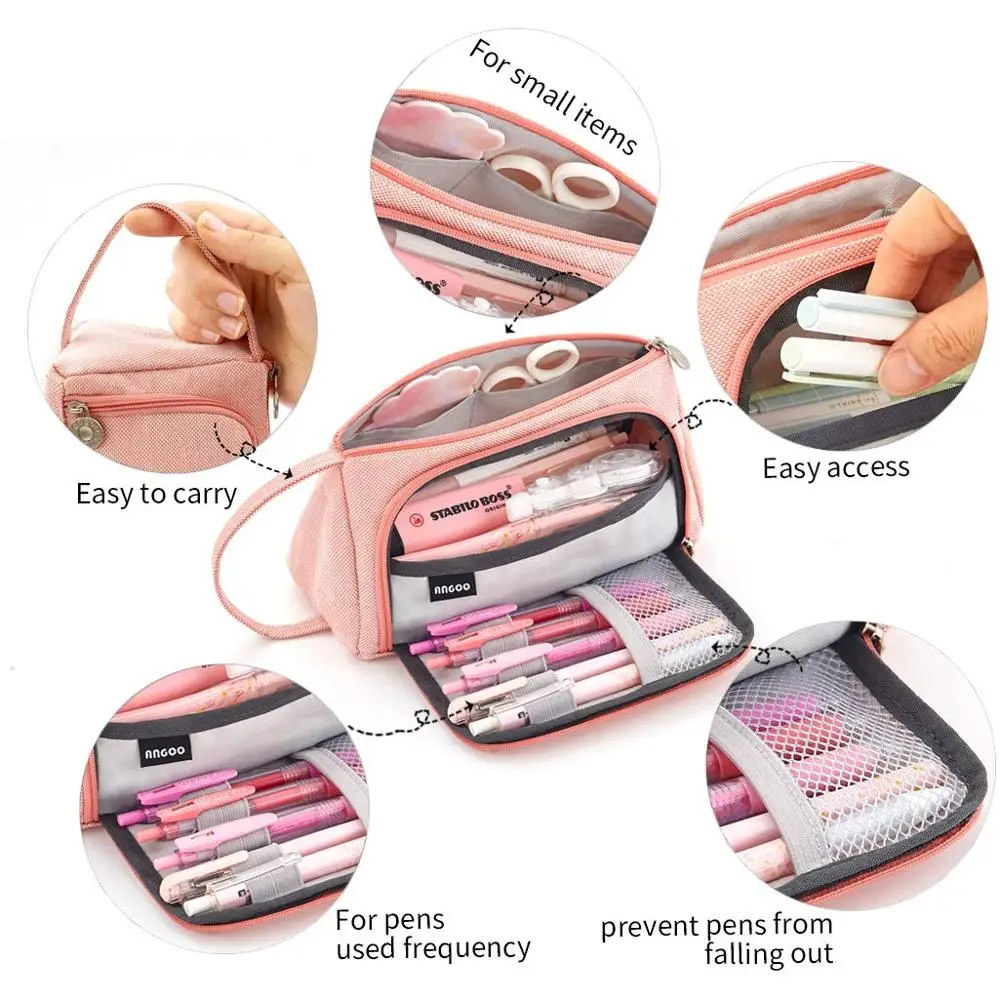 Grande Capacidade Lápis Case, Gift Pouch, Pen Holder para a menina do ensino médio, Adulto Grande Armazenamento de Escritório, Rosa Papelaria Bag,