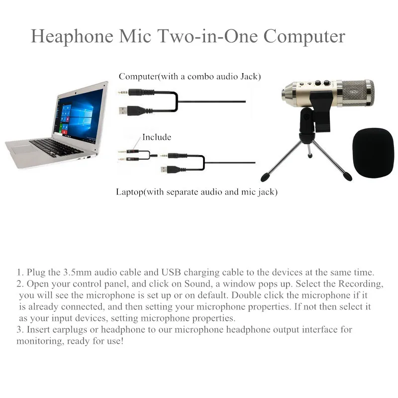 MK-F500TL Studio Microphone USB Condenser Sound Recording with Arm stand For Mobile Phone Computer