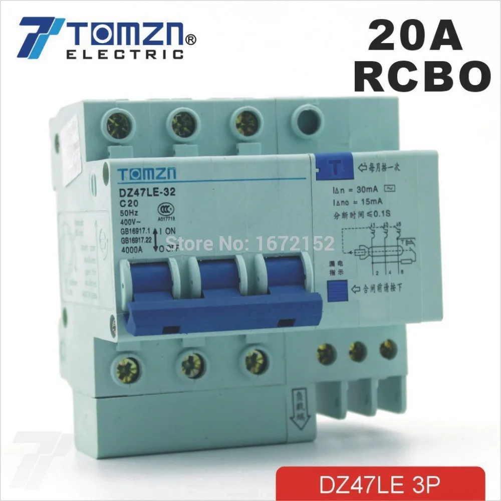 3P 20A 400V~  Residual current Circuit breaker with over-current and Leakage protection RCBO