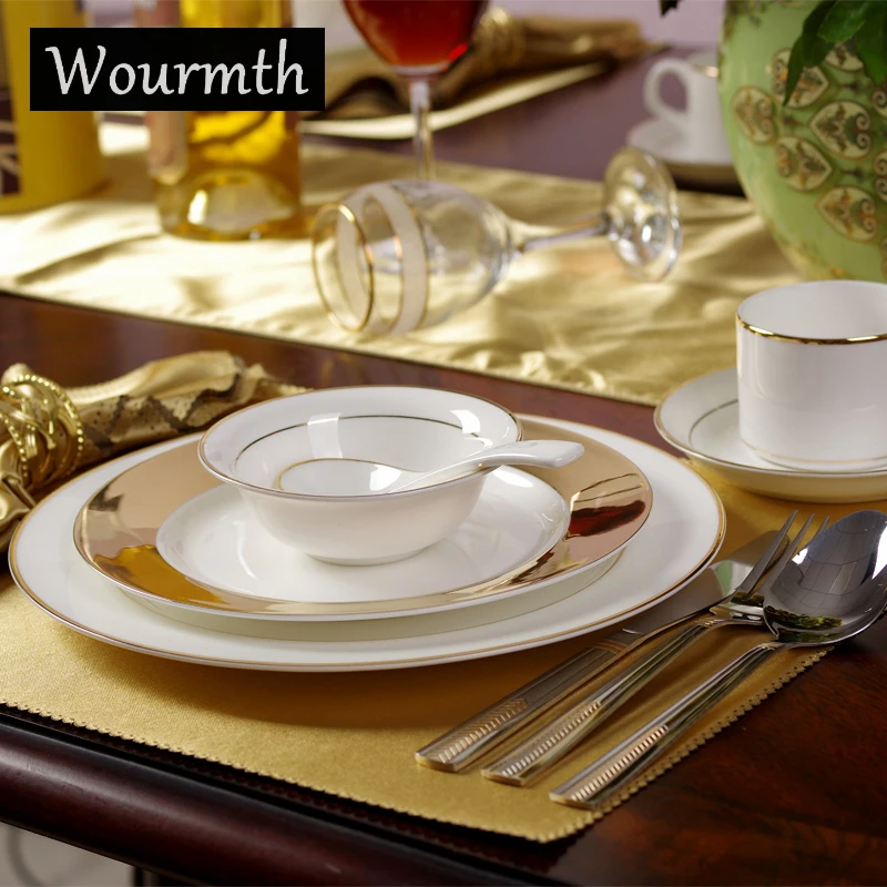 

Wourmth European style Western Dish Steak Plates Gold Phnom Series Hotel Tableware Bone china Kitchenware Christmas Gift