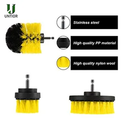 UNTIOR 3Pcs/Set Electric Scrubber Brush Drill Brush Kit Plastic Round Cleaning For Carpet Glass Car Tires Nylon Brushes