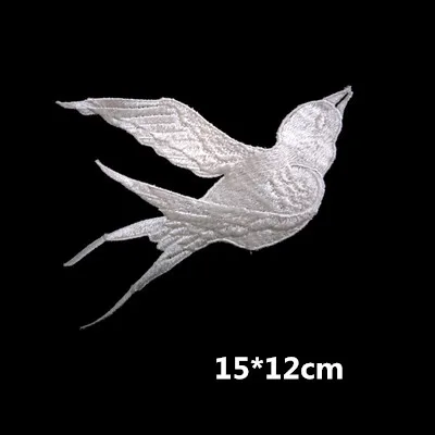 Ivory thread embroidery swallows bird patch for cloth gold thread birds applique swallows cloth stickers