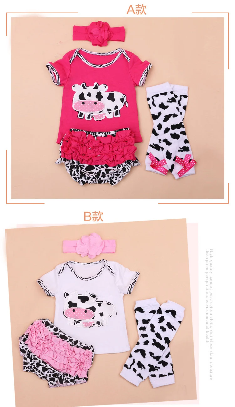 4pcs/set reborn babies dolls clothes cute Cow short T shirt with headband  fit for 50-50cm silicone reborn dolls accessories