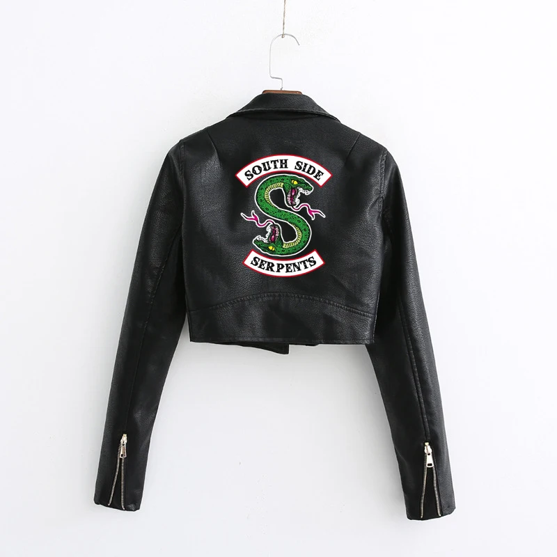 

Golden Zipper Riverdale Southside Serpents Female Cropped Pu Coats Short Leather Jacket For Women