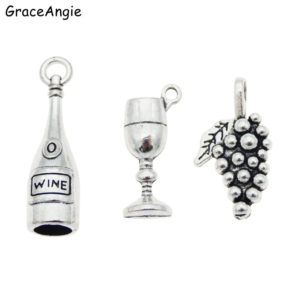 GraceAngie 15pcs Cute Wine Bottle + Goblet + Grape charm Pendant Zinc Alloy DIY Necklace Jewelry Bracelet Handmade Accessory