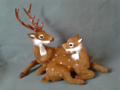 simulation couples deers large model plastic & real furs prone loves male&female deers toy model decoration gift t461