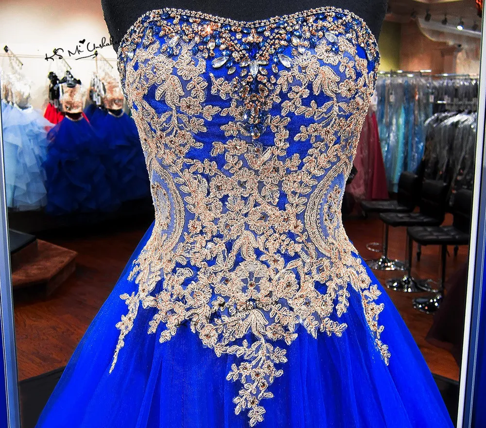 Vestidos de quinceañera, Vestidos de 15 años, azul real, dorado, baratos, 2018, Abiti da Cerimonia da Sera Abendkleider