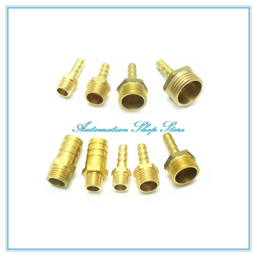 5pcs Brass Pipe Fitting  Male Barb Hose Tail Fitting Fuel Air Gas Water Hose Oil OD Tube 4m-12m Thread 1/8'' 1/4'' 3/8