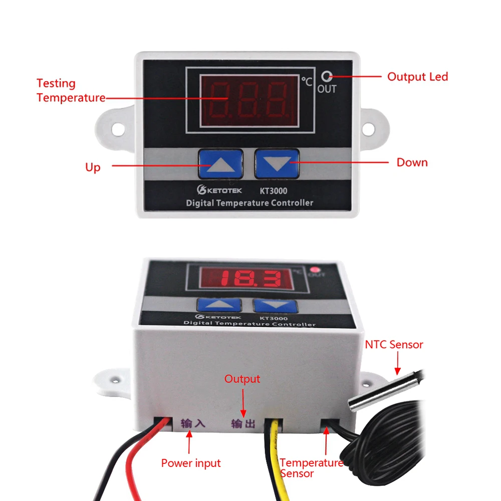 KETOTEK Digital Temperature controller Thermostat LED Microcomputer Switch Thermal Regulator NTC/K type sensor