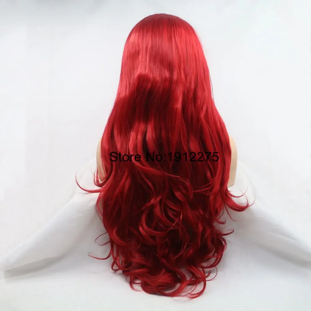 Sylvia Long Hair Red Color Wavy Synthetic Lace Front Wig For Women Side Part Heat Resistant Glueless Cosplay Wigs Makeup Wedding