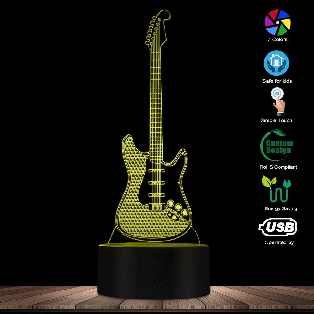 Letreiro com iluminação 3d para guitarra, sinal de música, luzes noturnas, iluminação para sala de guitarra, decoração de rock and roll, presente para amantes de música