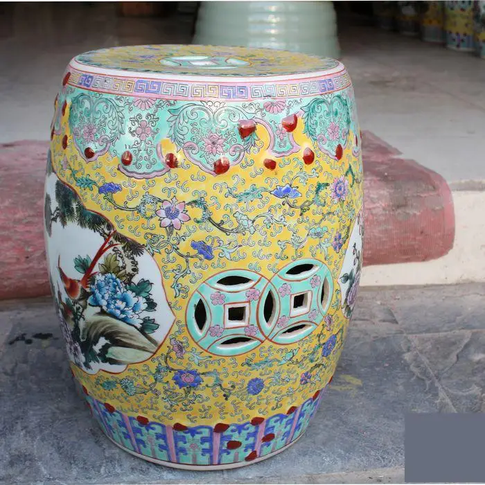 Jingdezhen Ceramic Porcelain Stool High-grade Hand-painted Antique Pink Flower-and-bird Stool Courtyard Toilet Stool