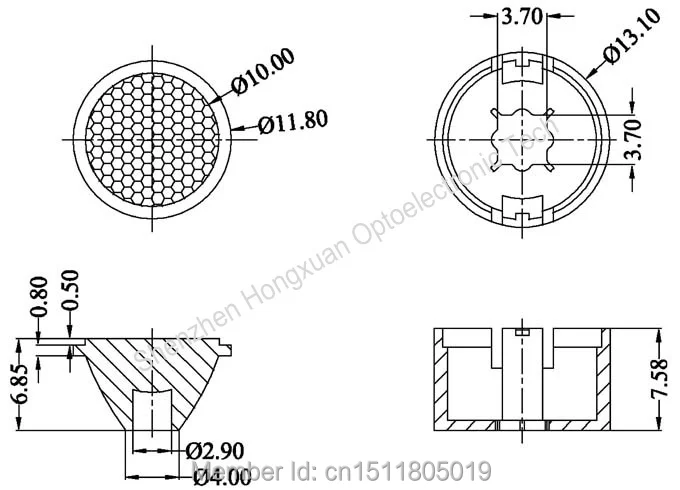 10degree -diameter 13.1mm-CREE XPG|XBD|XTE|XPE,Seoul Z5P,Luxeon T Mini Led Lens(HX-12-10L)