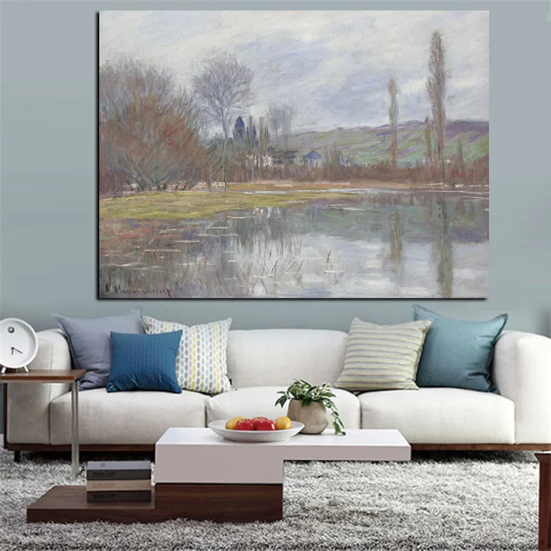 HD Print and Poster Claude Monet SPRING TO VETHEUIL Impressionist Landscape Oil Painting on Canvas Wall Picture for Living Room