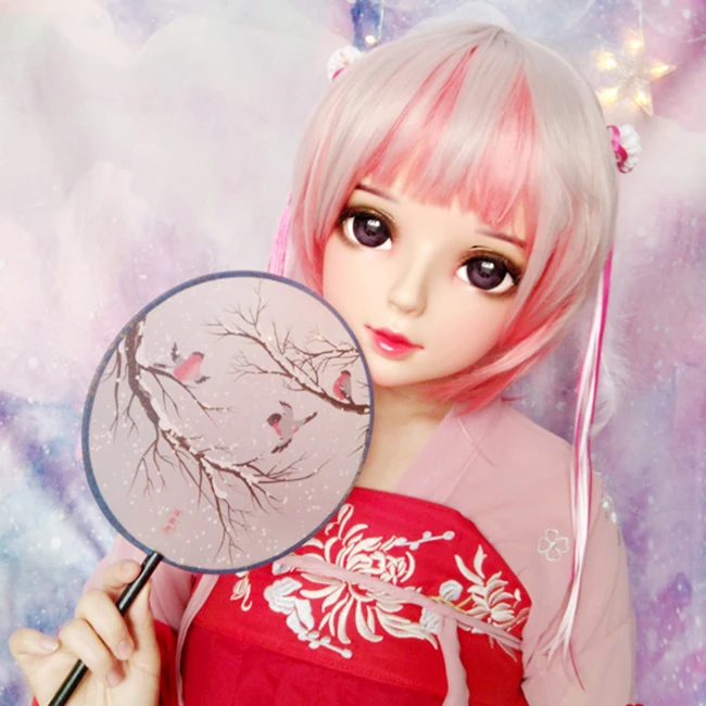 

(Shi-07)Female Sweet Girl Resin Half Head Kigurumi BJD Eyes Crossdress Cosplay Japanese Anime Role Lolita Mask With Eyes And Wig