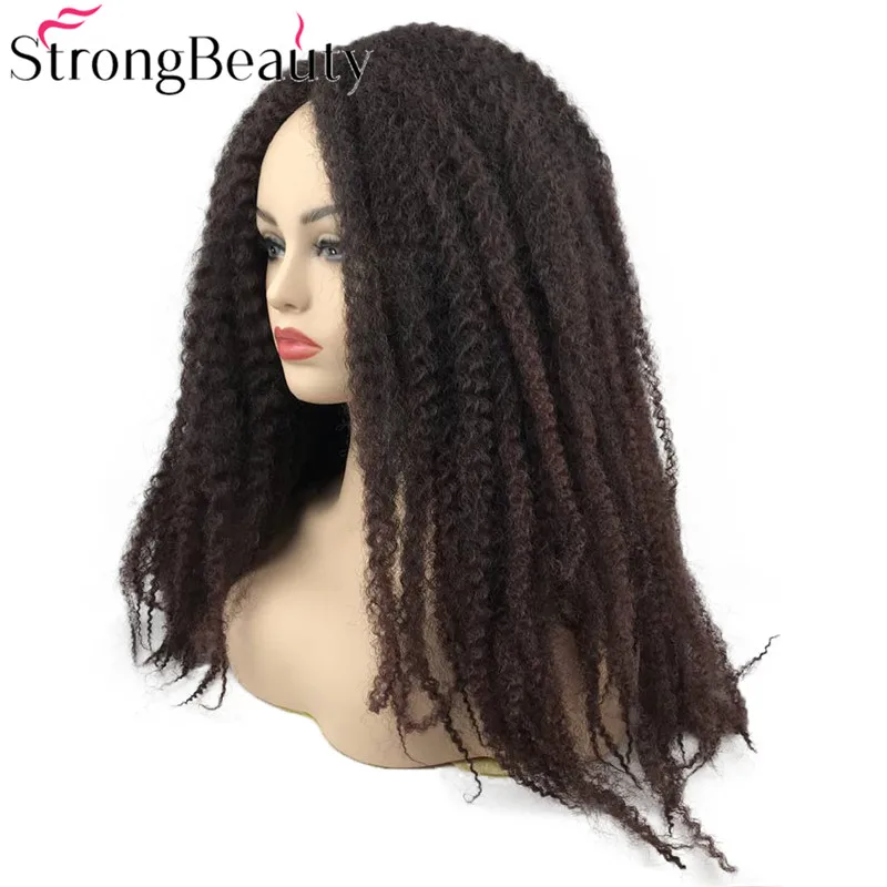 Strong Beauty syntetyczne Afro perwersyjne kręcone włosy plecione długie ciemnobrązowe/czarne pojedyncze pręty Twist Out peruki Ombre dla czarnych