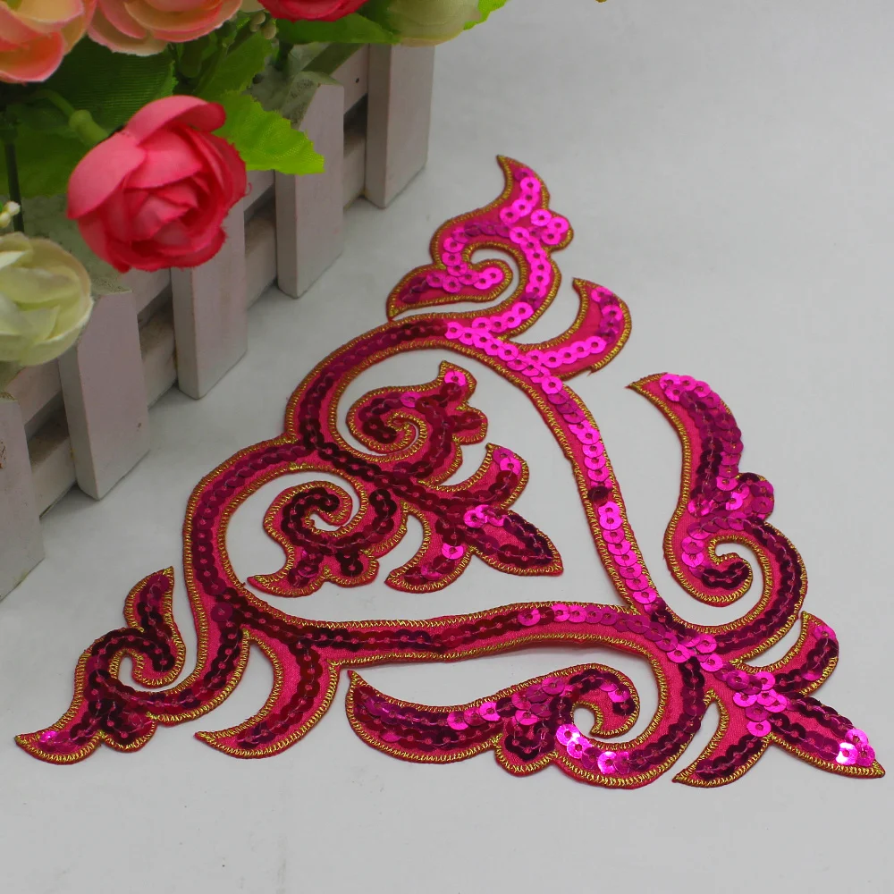 1 Piece Iron On Gold Sequined Applique For Cosplay Dress Trims Gold Embroidery Patches 19cm*17cm