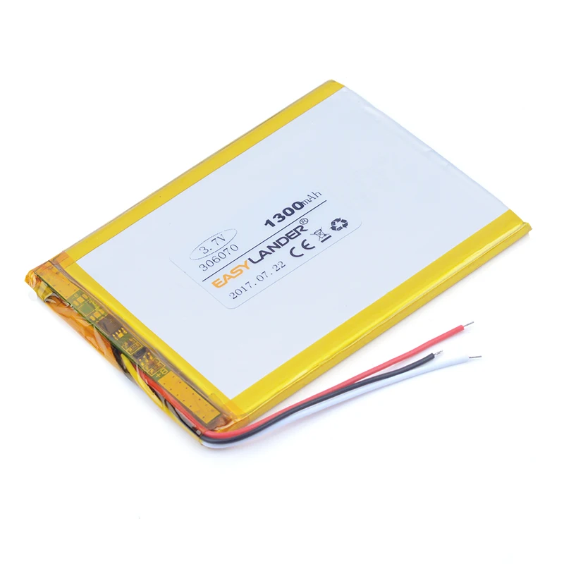 3-wire 306070 3.7V 1300mAh Rechargeable li Polymer Battery For PSP GPS DVR E-Book Tablet PC Power Bank Wexler Book E6005 406070