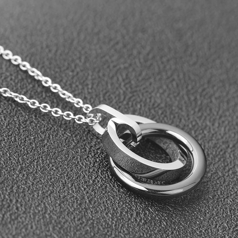 Black White Double Circle Ceramic Necklace Pendant With Stainless Steel Classic Simple Style Pendant Jewelry For Female