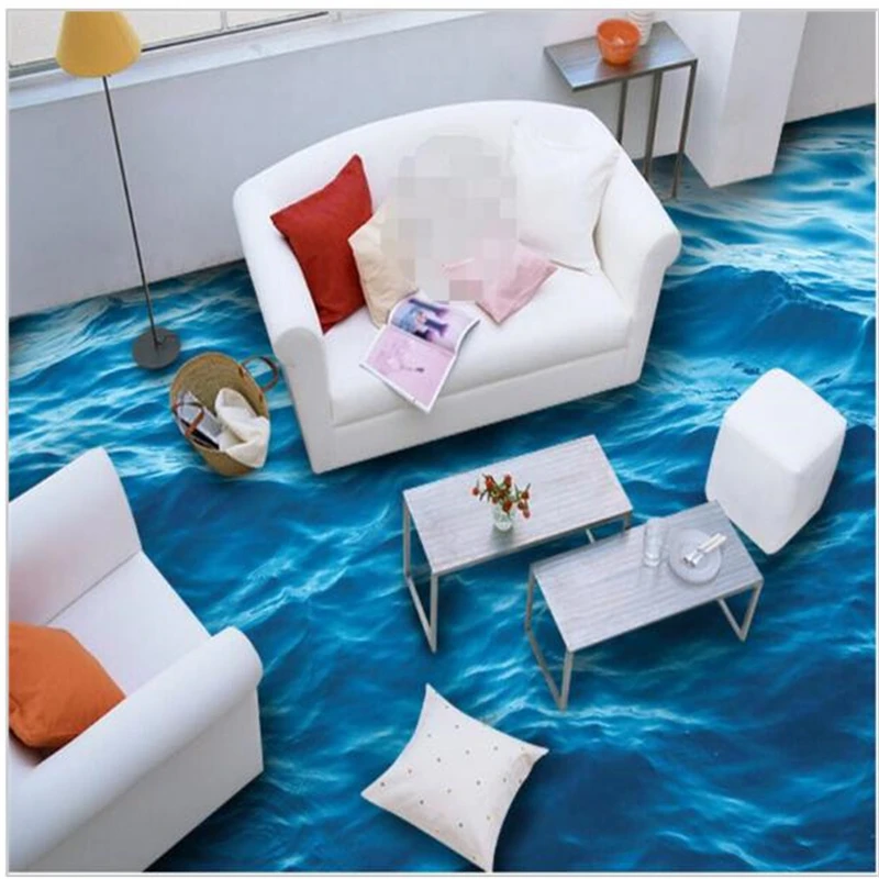 beibehang self-adhesive PVC Wallpaper 3d flooring Modern Custom HD deep blue sea waves ripple non-slip waterproof thickened