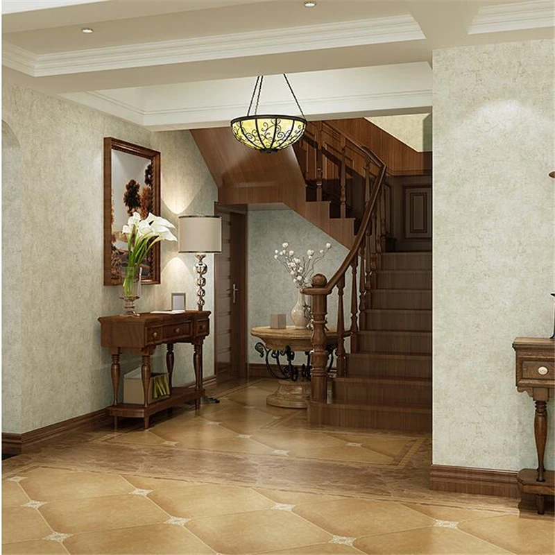 High-end papel de parede American Village วอลเปเปอร์ตกแต่งบ้าน Retro ธรรมดากระดาษห้องนอนห้องนั่งเล่นวอลล์เปเปอร์