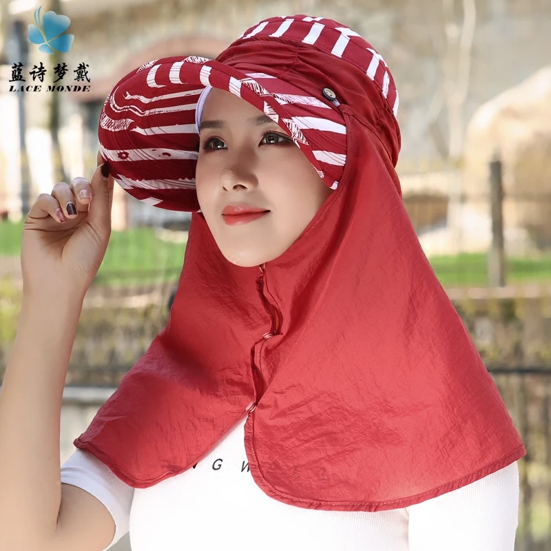 Lady New Sun Hat Students Sunscreen Travel Hat Girls Covers Face Sun Cap Students Sun Protect Visor Hat 4 Colors B-7982