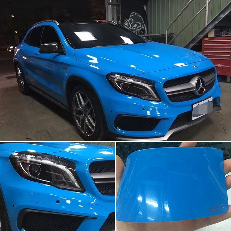 

Ultra Glossy Blue Vinyl Wrap 3 Layers High Gloss Blue Shiny Car Wrap Film Graphics with air Free Size:1.52*20M/Roll