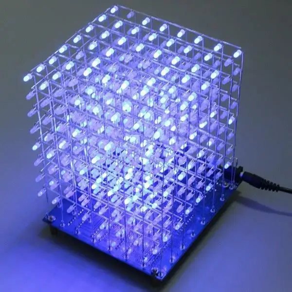 

Free Shipping Factory Price Promotion!!! 8x8x8 LED Cube 3D Light Square Blue LED Electronic DIY Kit Tempered ability