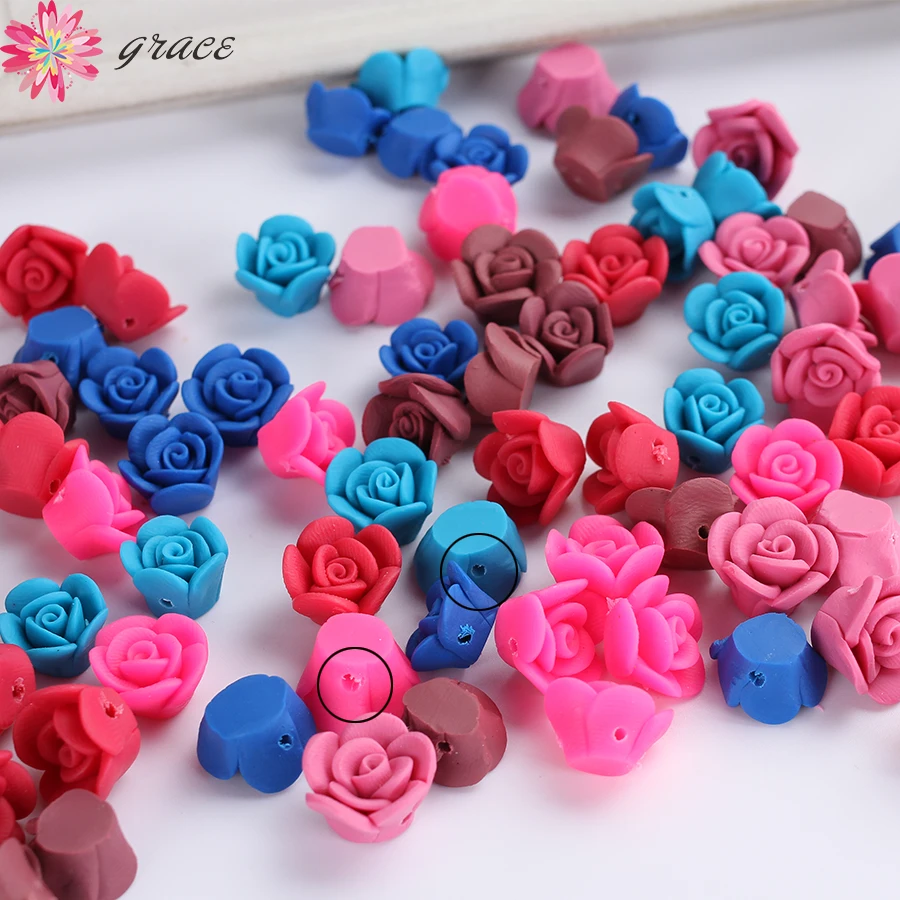 50pcs/lots 13mm Small 3D Handmade Polymer Clay Rose Flowers Beads For Women Bracelets Jewelry Making Diy Decoration Accessories