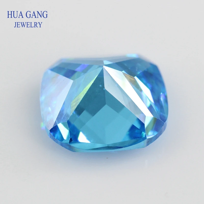 3x3~12x12mm Sea Blue Color Cushion Cut Shape Loose CZ Stone Beads Brilliant Cut 5A Synthetic Gems Cubic Zirconia For Jewelry