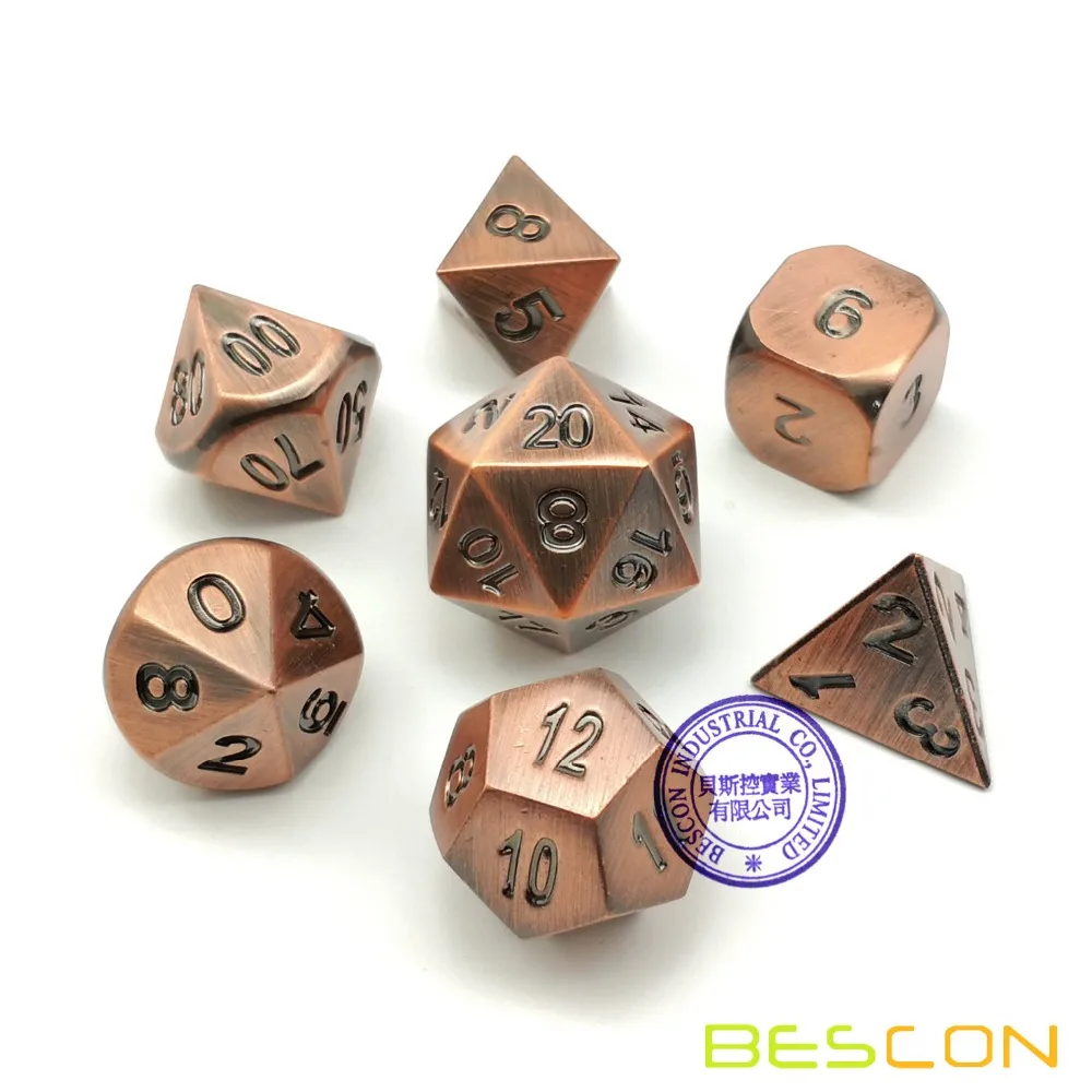 Bescon – ensemble de dés en métal massif, ensemble de 7 pièces de dés en Bronze solide, à usage intensif, en métal polyédrique D & D