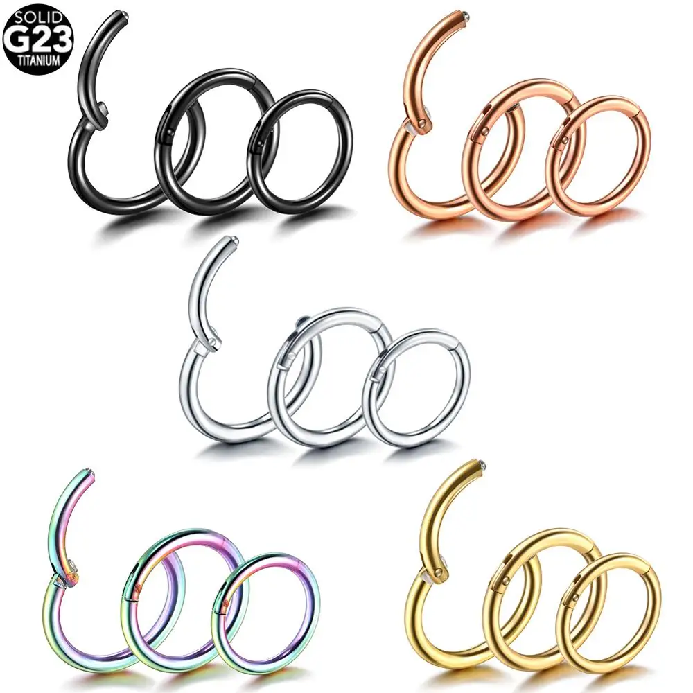 10Pcs Titanium Nose Piercing Hinged Segment Ring 10-20G Nipple Clicker Ear Cartilage Tragus Helix Piercing Jewelry