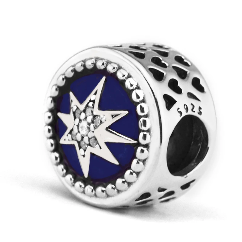 

DIY Fits for Brand Charms Bracelets Starry Sky Heart Beads with Royal Blue Enamel 925 Sterling-Silver-Jewelry Free Shipping