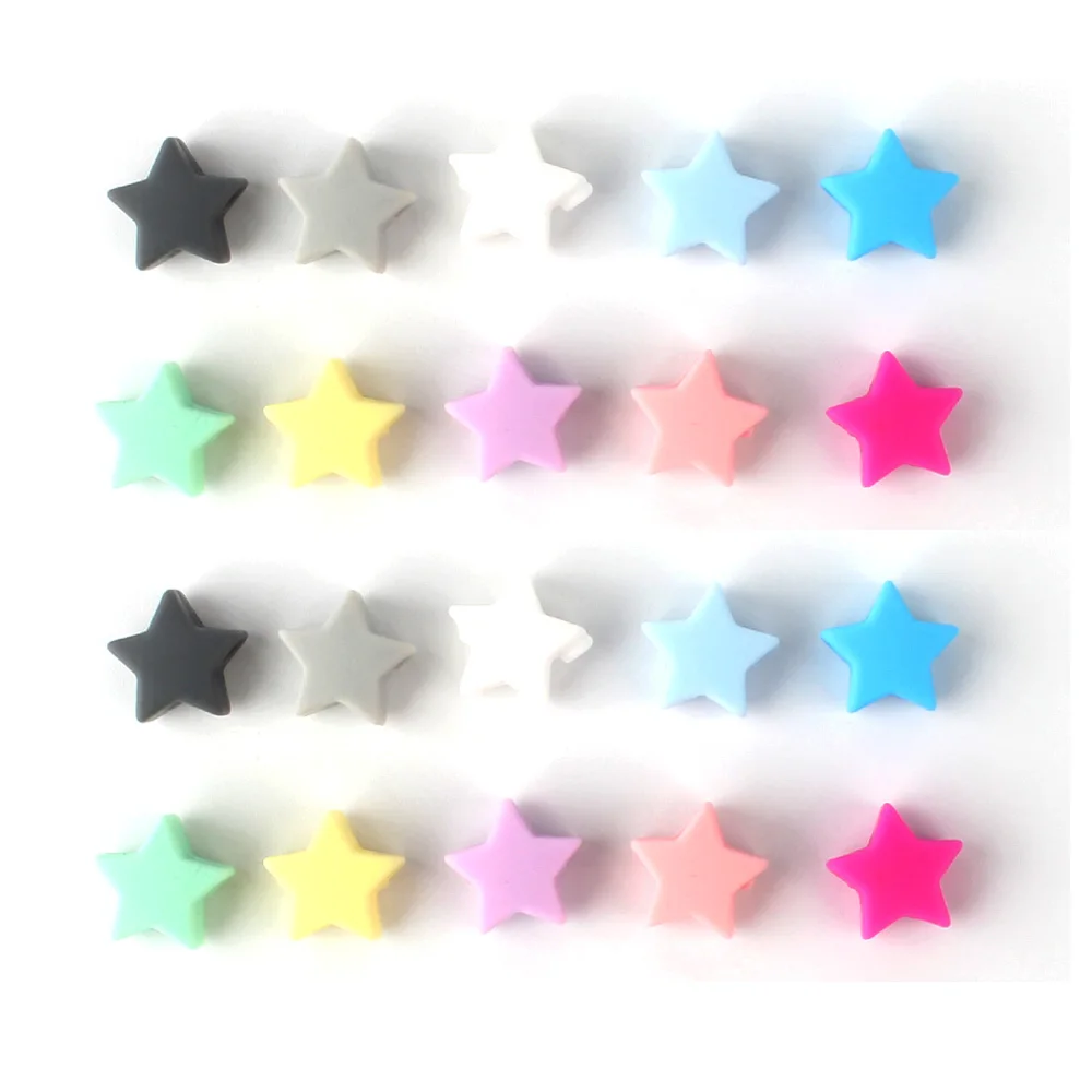 Keep&Grow 10pcs Baby Silicone Beads Colourful star BPA Free Baby Nursing Chewable Teething Beads Pacifier Teether DIY Necklace