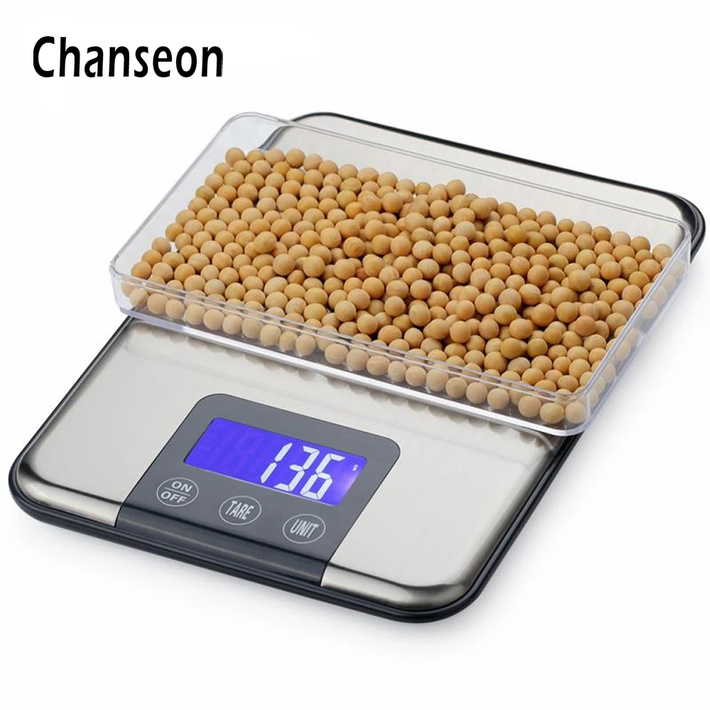 Chanseon Digital Kitchen Scale 15KG x 1g Protein Food Die Postal Fish Balance Cuisine Lcd Eletronic Weighing Precision Scales