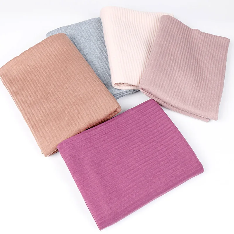 Pleated Jersey Muslim Woman Hijab Stretchy Cotton Scarf Ribbed Plain Shawl Wrinkle Scarves High Quality Elastic Headscarves