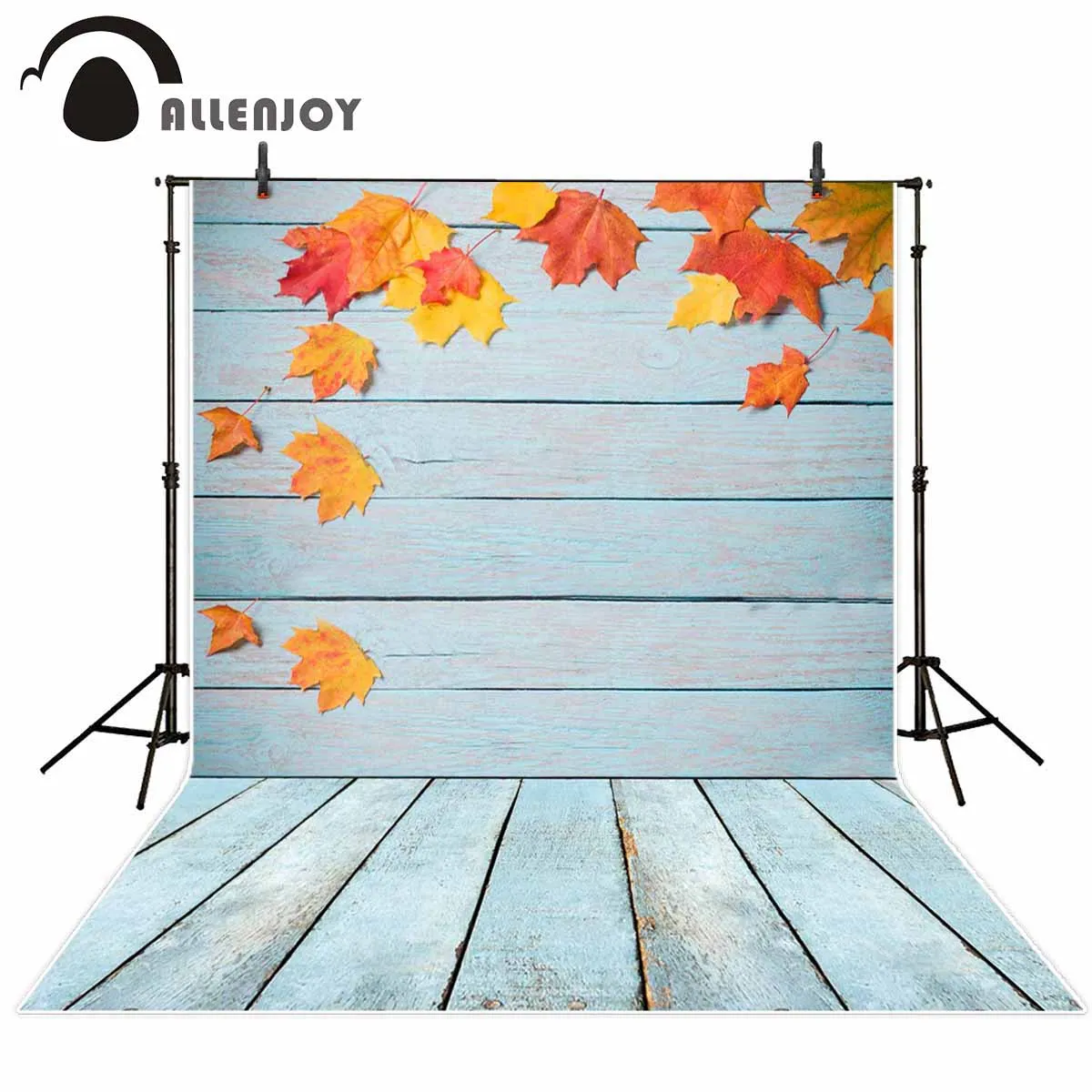 Allenjoy background for photo studio autumn blue wood maple leaf photography backdrop photocall photo shoot prop studio