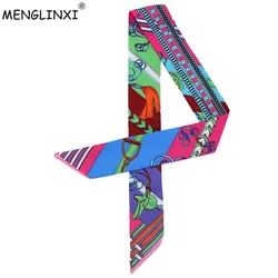 New Fashion Scarf Chain Saddle Print Tie Women Silk Scarf Fashion Head Scarf Brand Handle Bag Ribbons Small Long Scarves